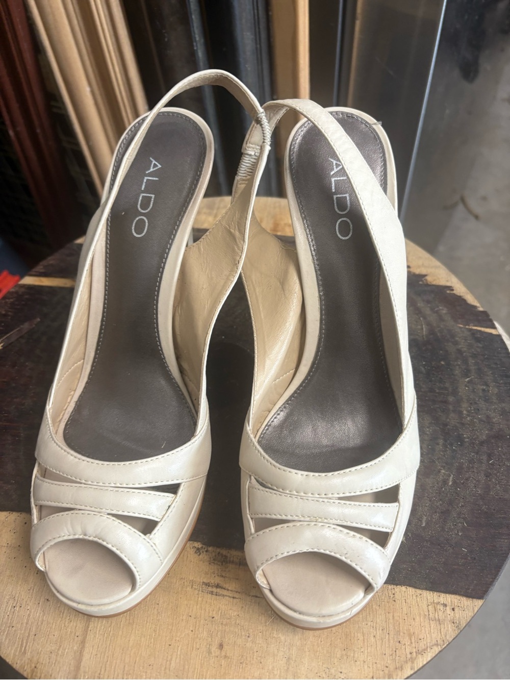 ALDO Cream Peep-Toe Slingback Heels